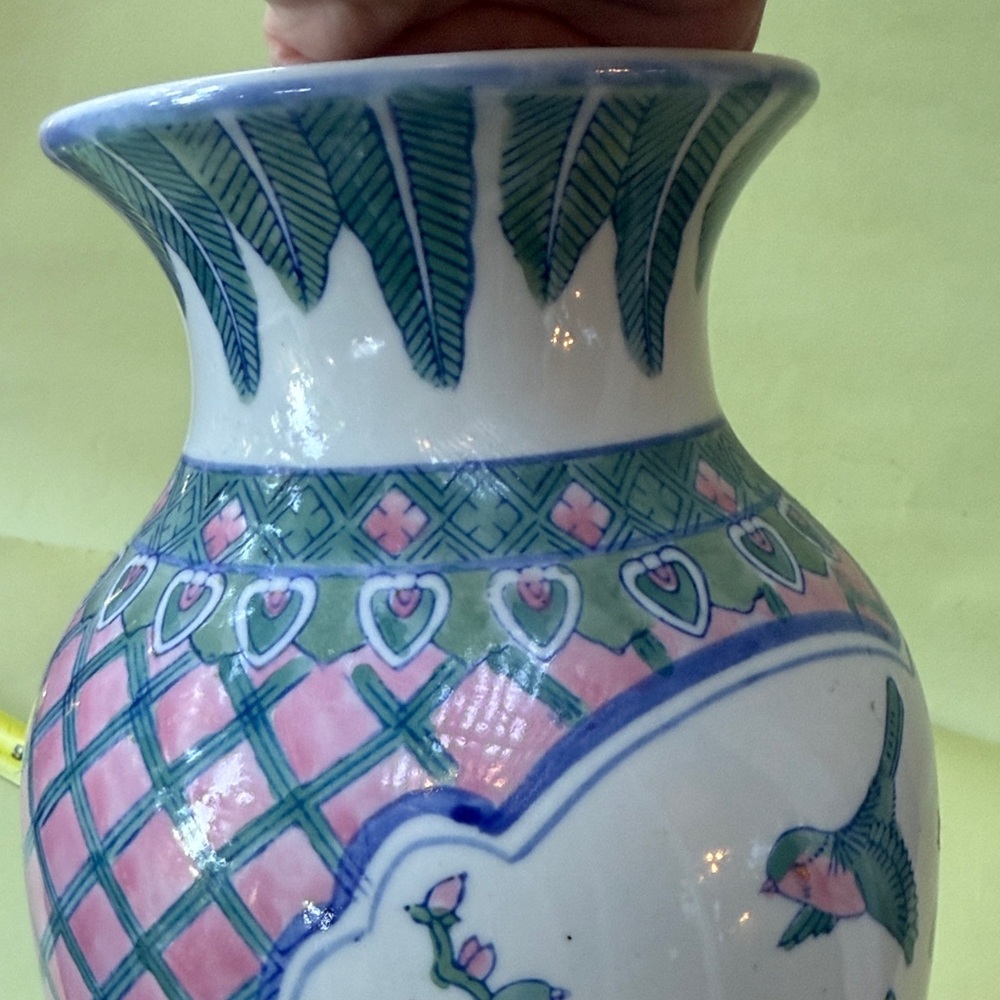 Vintage hand painted porcelain vase 14” Tall - Picture 8 of 10